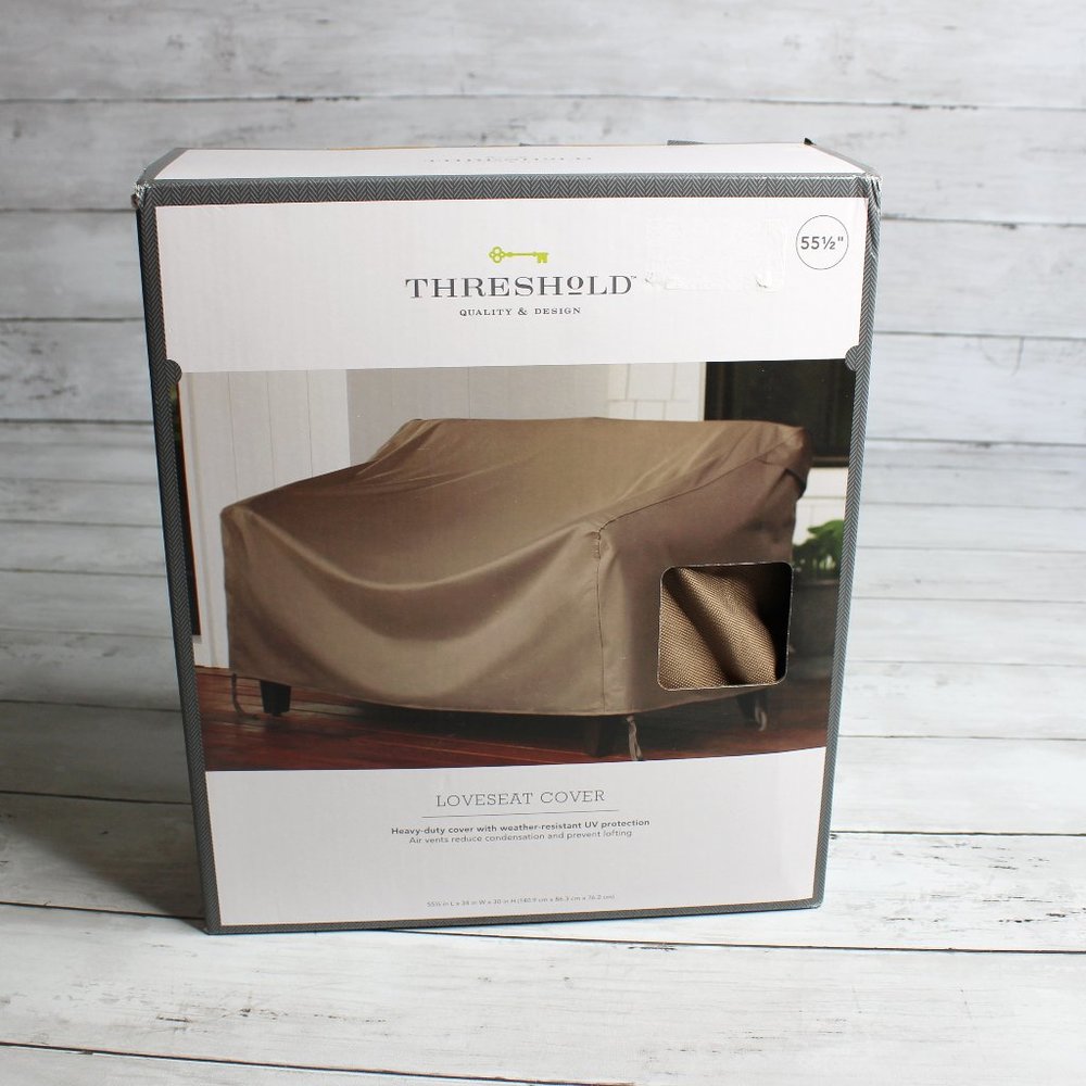 Threshold Loveseat Sofa Cover 55" Heavy Duty Weather Resistant Brown UV